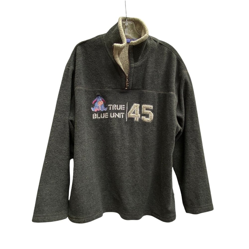 Disney Winnie the Pooh Eeyore Large Fleece Pullover Dark Gray Sweater Fleece